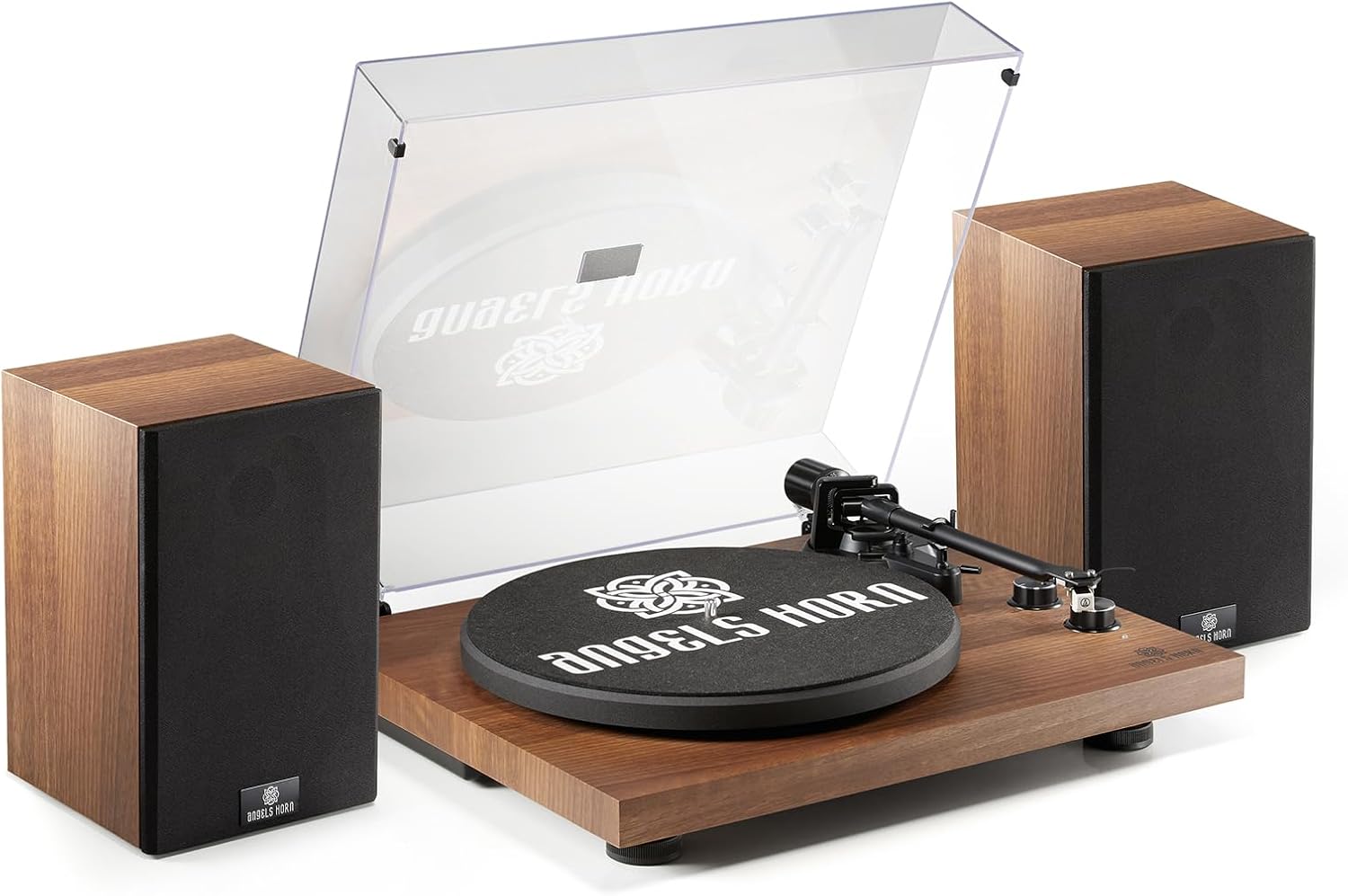 ANGELS HORN Vinyl Record Player with Speakers, Bluetooth Hi-Fi Turntable | Built-in Phono Preamp, Belt Drive 2-Speed, Adjustable Counterweight, Pitch Control