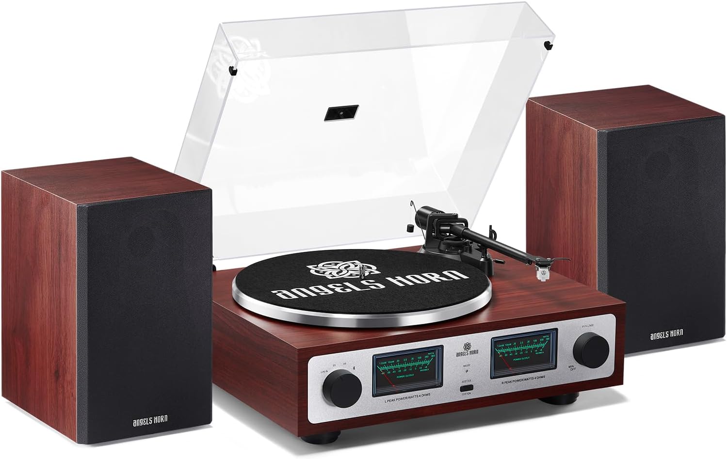 ANGELS HORN Vinyl Record Player with Speakers, Bluetooth Hi-Fi Turntable | Built-in Phono Preamp, Belt Drive 2-Speed, Adjustable Counterweight, Pitch Control