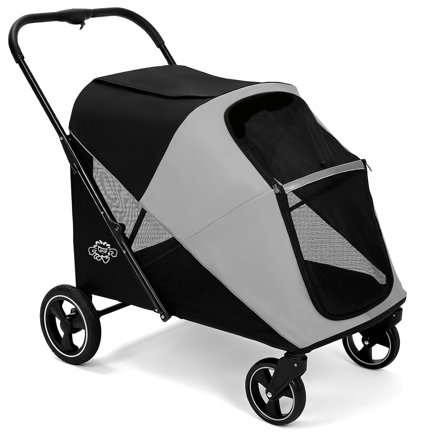 Pet Stroller for Small Dogs and Cats, One-Click Foldable Dog Stroller with Detachable Carrier & 3 Safety Tethers, Holds up to 33 lbs, Storage Basket & Cup Holder, Breathable Mesh, Black