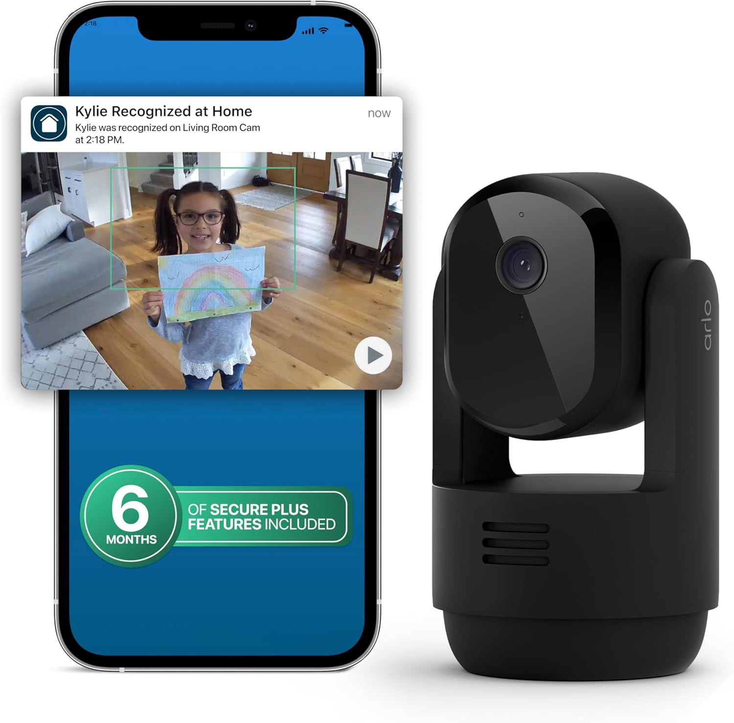 Arlo Essential Indoor Pan Tilt Security Camera 2K (2025 Release) - Wired Plug-in Power, Person Recognition, Animal Detection, Animated Preview, 1-Month Secure Plan, Auto Motion Tracking, 2 Cam, White