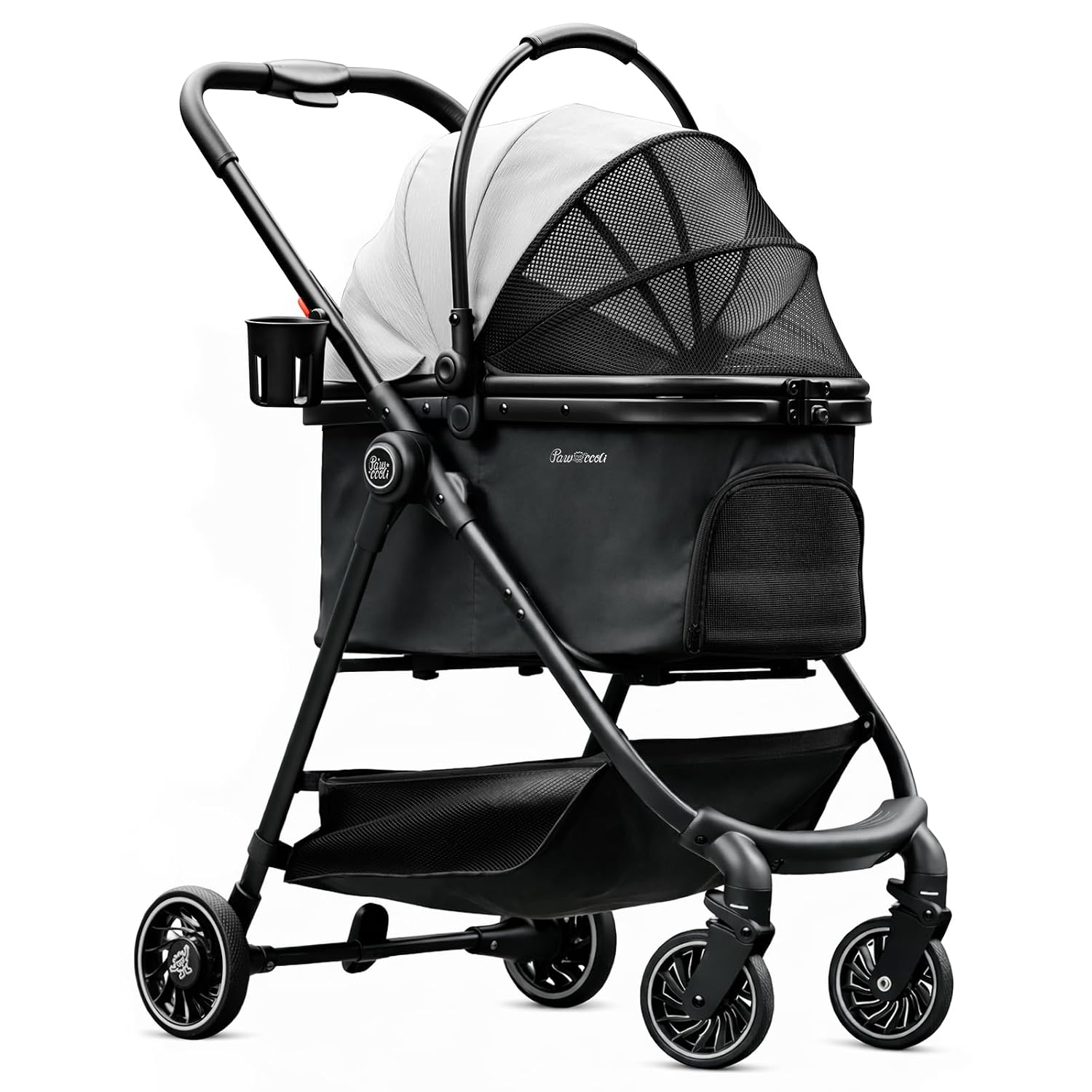 Pet Stroller for Small Dogs and Cats, One-Click Foldable Dog Stroller with Detachable Carrier & 3 Safety Tethers, Holds up to 33 lbs, Storage Basket & Cup Holder, Breathable Mesh, Black