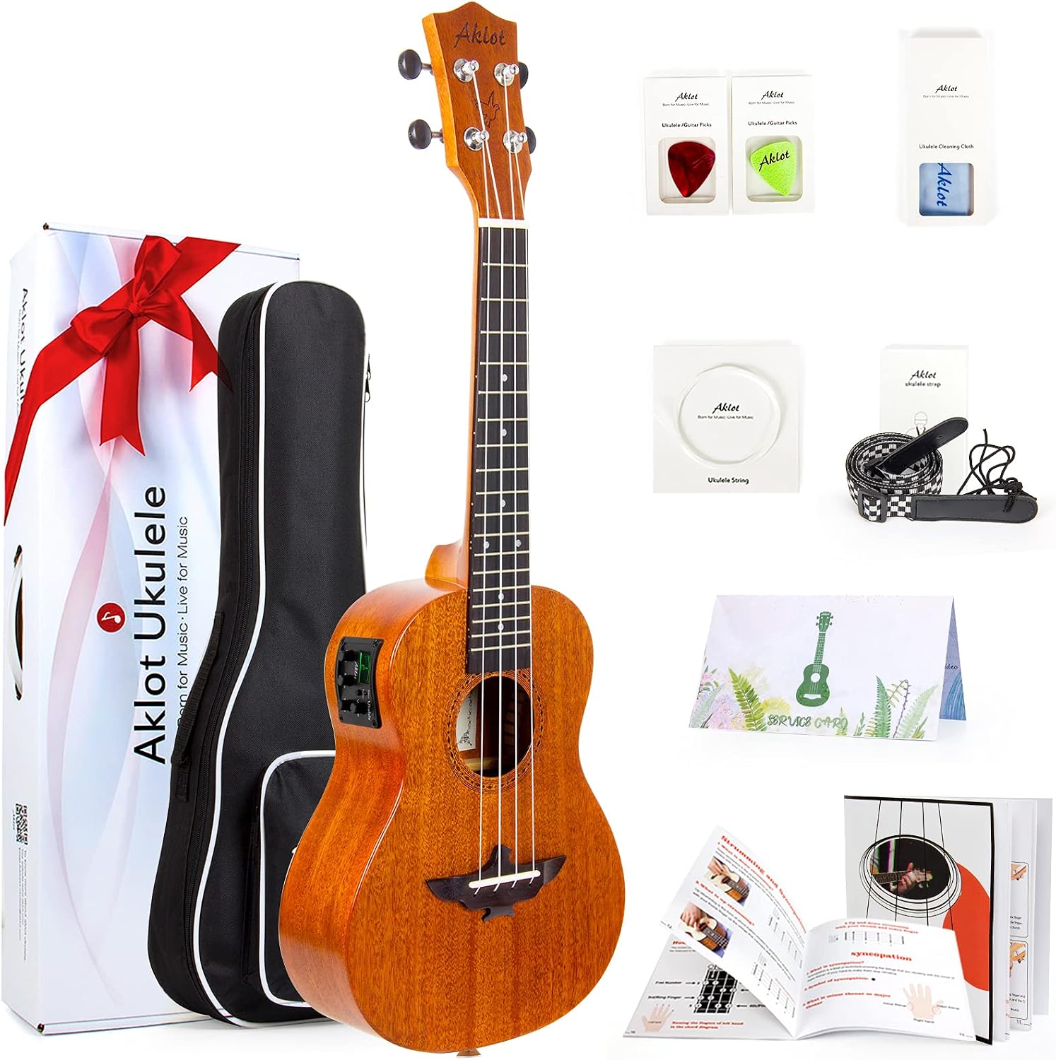 Ukulele, AKLOT Electric Concert Ukelele Solid Mahogany 23 inch for Professional Beginners Adults Kit with Free Online Lesson and Uke Accessories