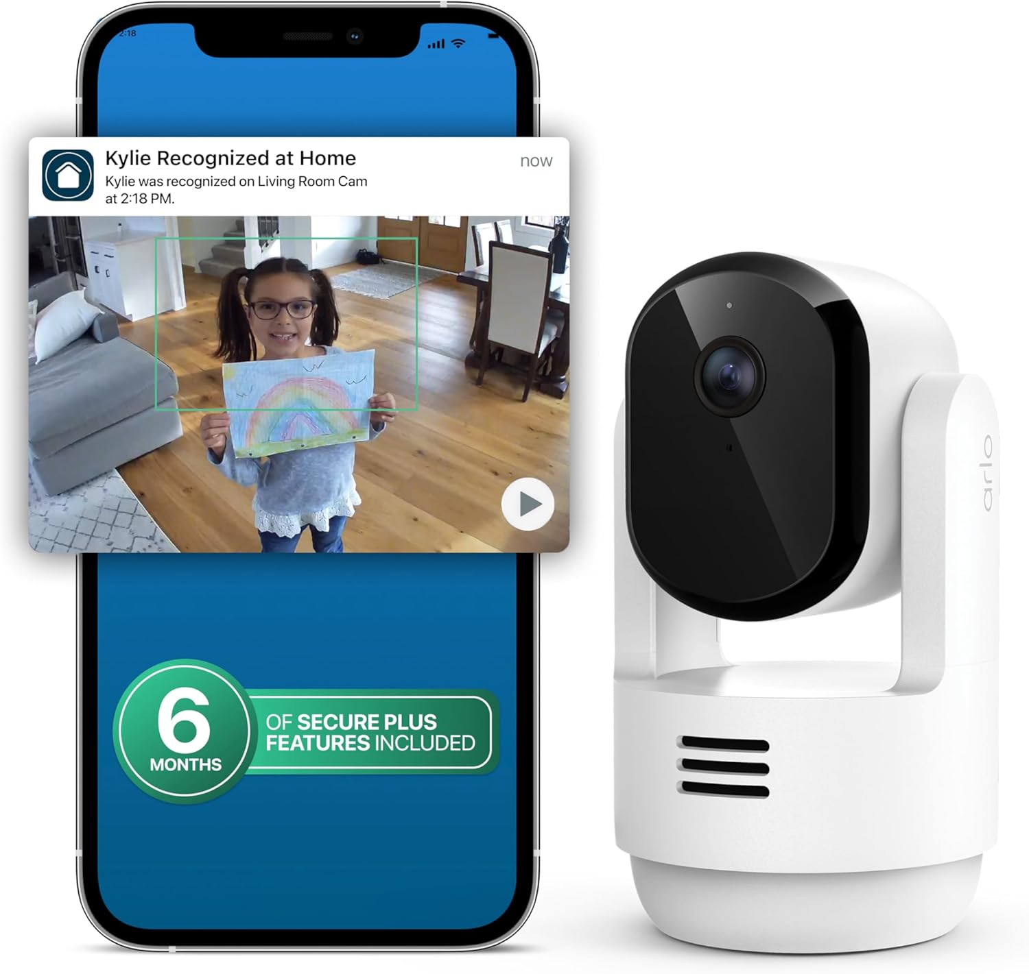 Arlo Essential Indoor Pan Tilt Security Camera 2K (2025 Release) - Wired Plug-in Power, Person Recognition, Animal Detection, Animated Preview, 1-Month Secure Plan, Auto Motion Tracking, 2 Cam, White